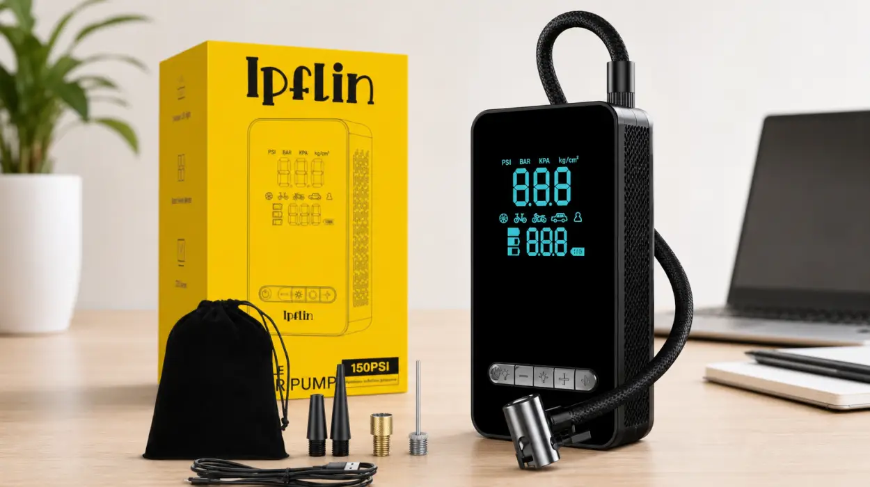 Inflador de ruedas portátil Ipflin: compacto, recargable y con linterna
