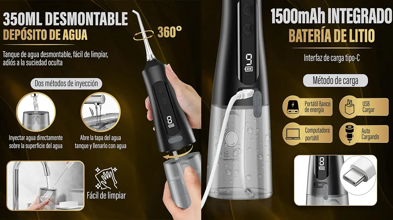 Irrigador bucal portátil Emir Bey de 350 ml con 6 boquillas barato
