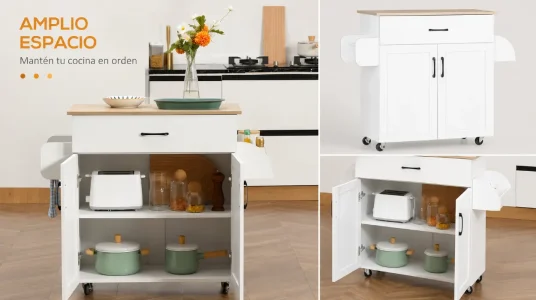 Isla de cocina HOMCOM con ruedas, cajón, 2 puertas y estante ajustable