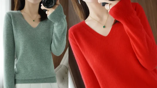 jerséis de cachemira y cuello en V para mujer