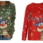 jersey navideño con estampado de reno para mujer