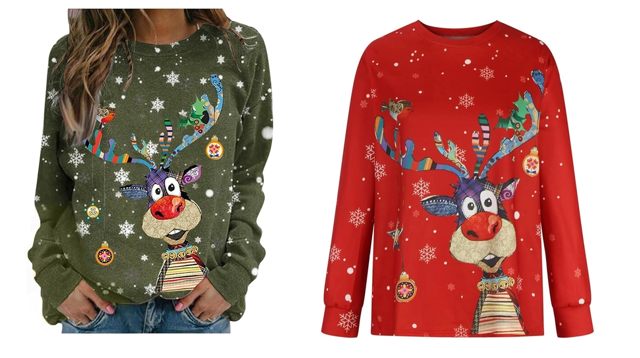 jersey navideño con estampado de reno para mujer