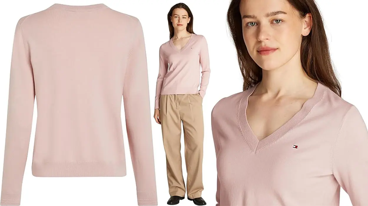 Suéter Tommy Hilfiger con cuello de pico para mujer barato