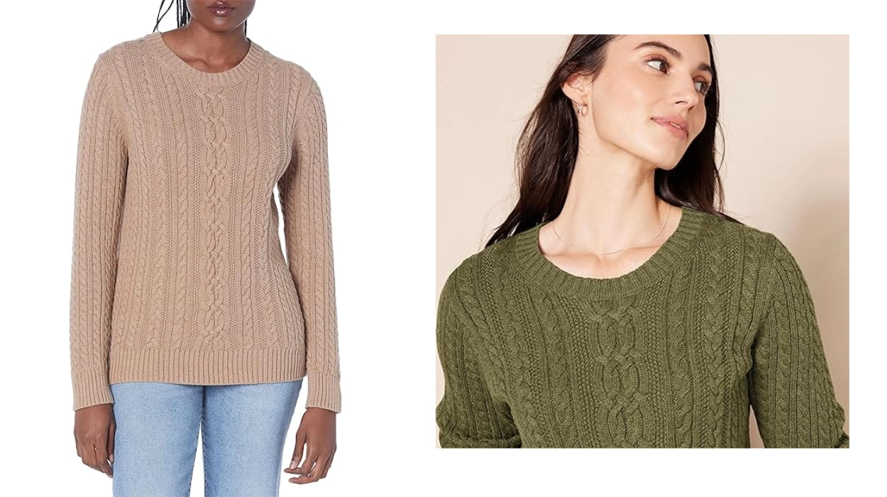 jersey trenzado de cuello redondo Amazon Essentials para mujer