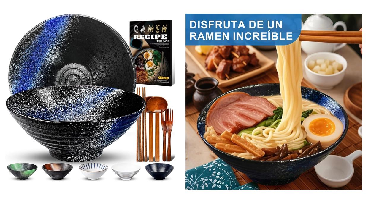 juego de 2 tazones de cerámica para Ramen con accesorios