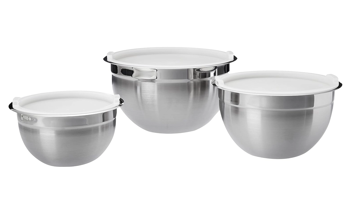 juego de 3 boles de acero inoxidable Amazon Basics para mezclar