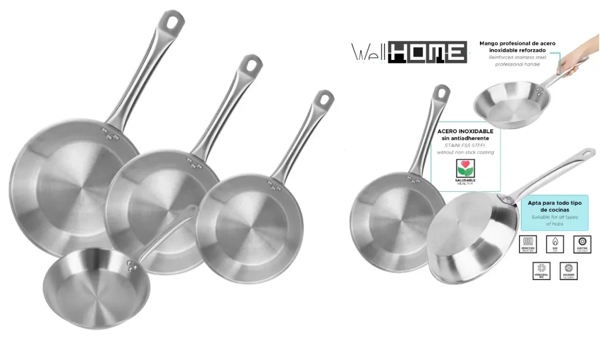 Disfruta de cocinar como un profesional con este juego de 3 sartenes de acero inoxidable Well Home