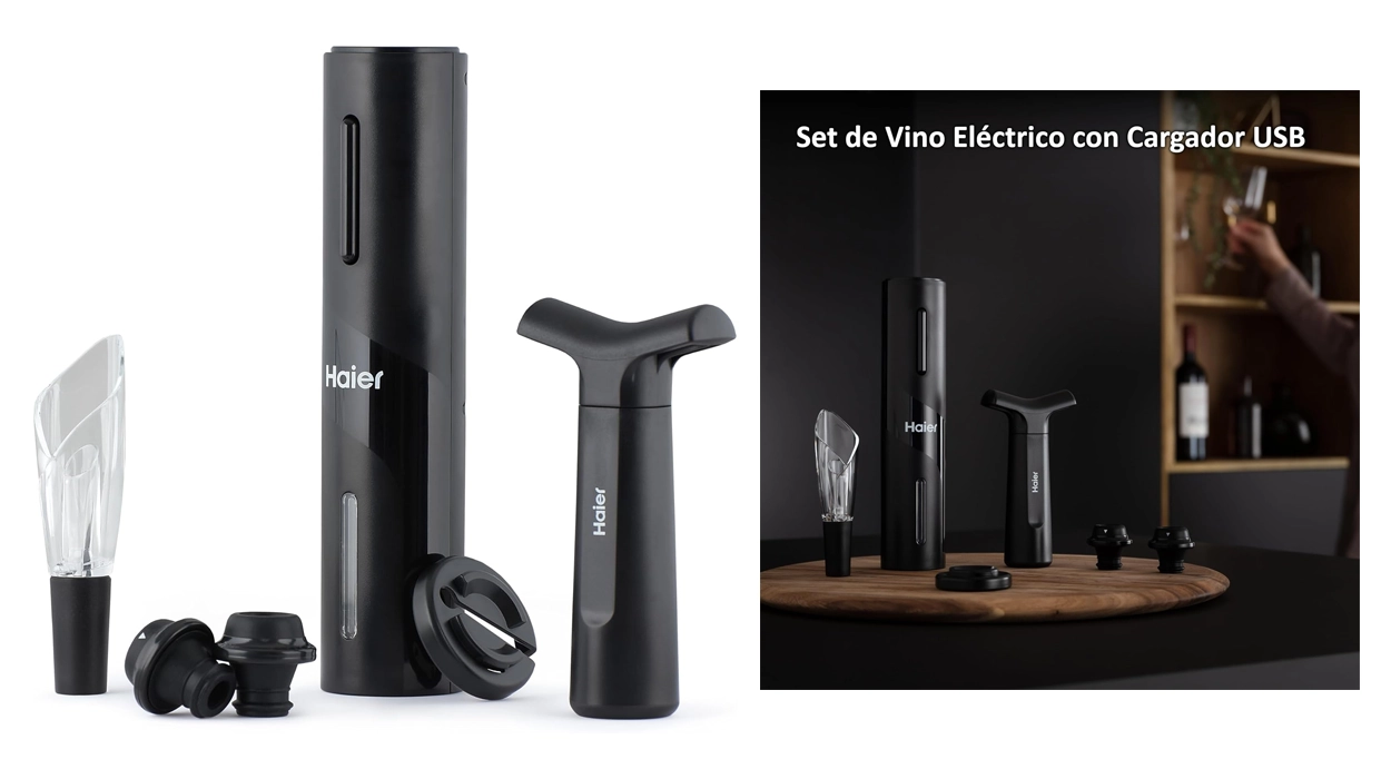 juego de abridor de vino eléctrico recargable Haier con accesorios
