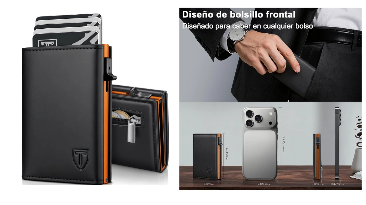 juego de cartera y tarjetero de piel con protección RFID para hombre