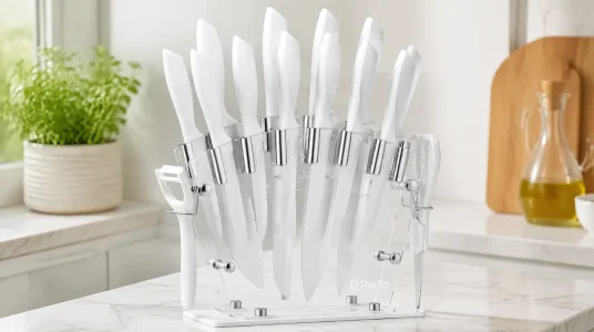 Juego de cuchillos de cocina D.Perlla de 16 piezas con soporte acrílico y sacapuntas