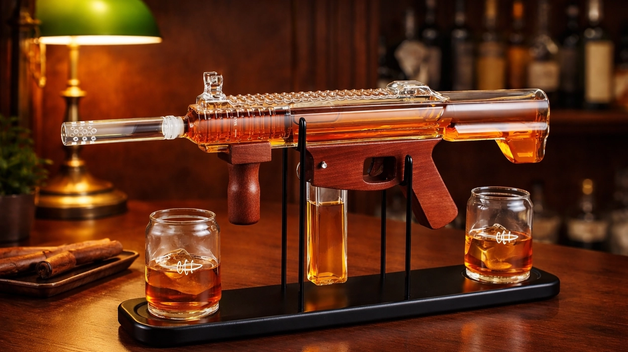 juego de decantador de whisky con forma de arma