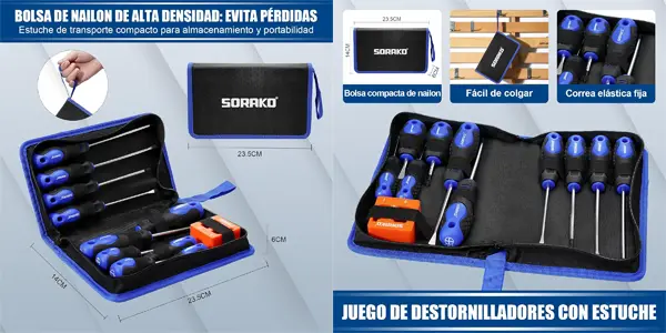 Juego de destornilladores magnéticos SORAKO con estuche
