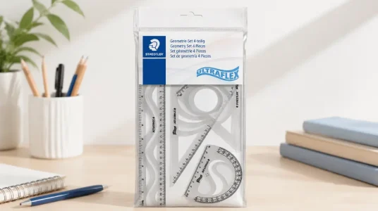 Juego de geometría Staedtler Mars 569 Ultraflex con regla, escuadra, cartabón y transportador