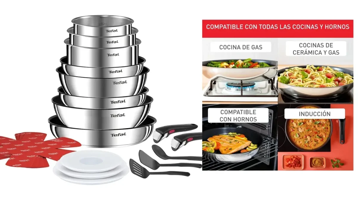 Juego de 3 Sartenes Tefal Ingenio Emotion 22/24/28 + 3 Cazos 16/18/20 + Guisera 24 + Wok 26 + 12 Accesorios