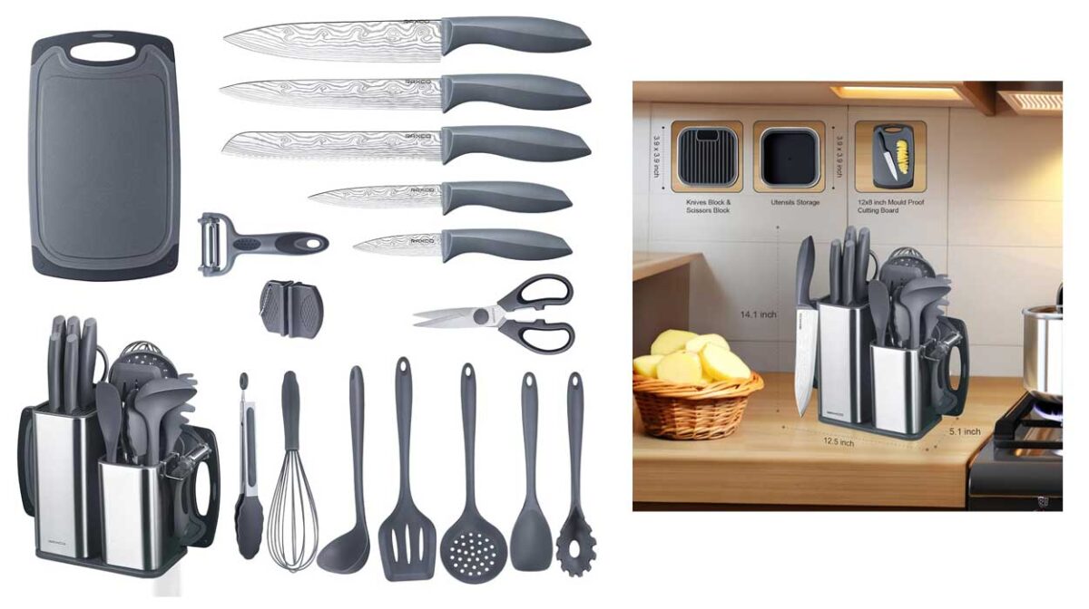Juego de cuchillos y utensilios de cocina con bloque de 18 piezas