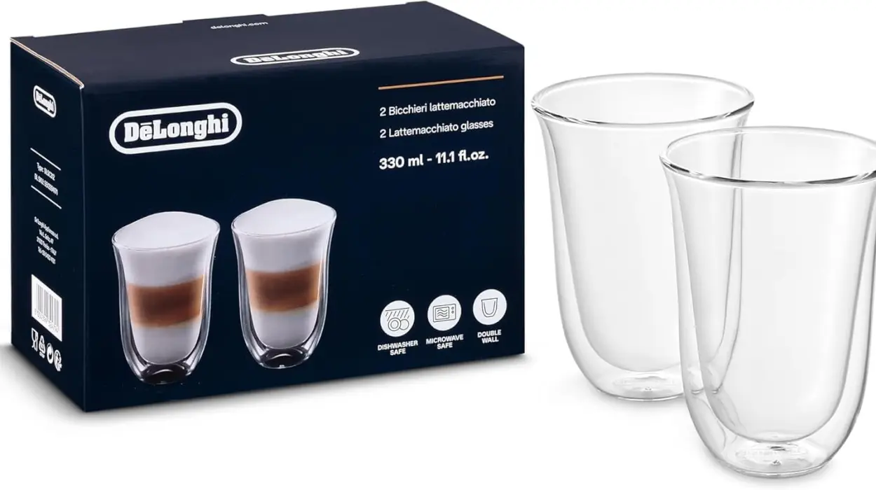 Pack x2 Vasos De'Longhi de pared doble para café latte macchiato de 330 ml