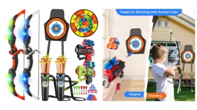 juguetes LED de tiro con arcos luminosos, pistolas, flechas y dianas