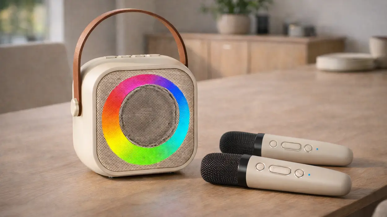 Karaoke portátil MicQutr con altavoz Bluetooth y 2 micrófonos