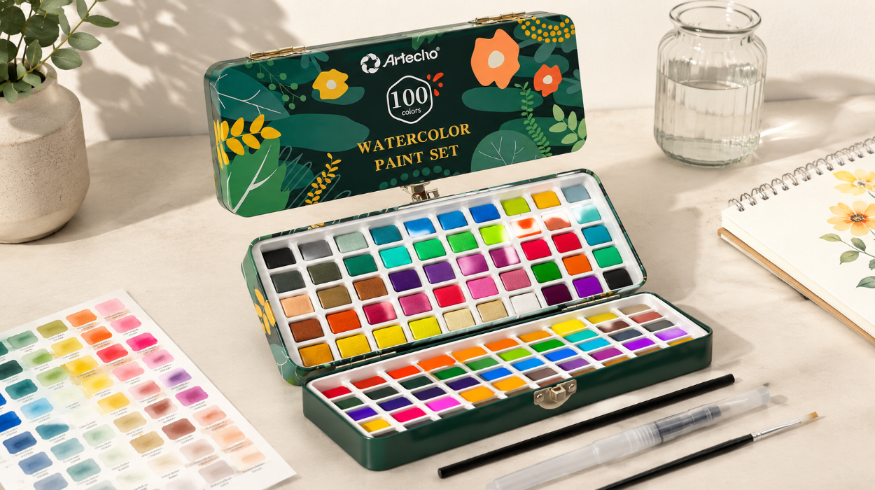 kit-acuarelas-artecho-100-colores-pinceles-papel