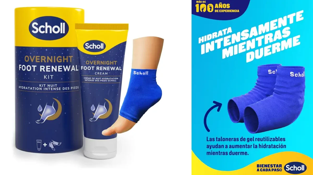 Kit de crema nocturna para pies Scholl con taloneras de gel reutilizables