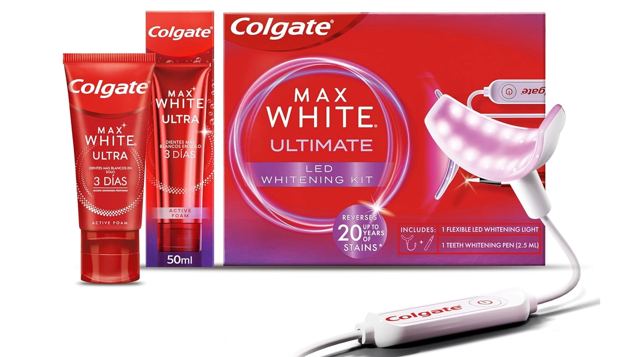 kit de blanqueamiento dental Colgate LED Max White Ultimate + pasta de dientes Max White