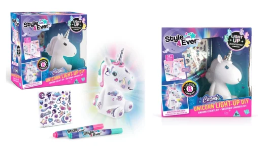 kit de luz quitamiedos Style 4Ever Unicornio con rotuladores y pegatinas