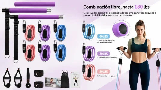 Kit de Pilates Fokky con barra desmontable y 6 gomas elásticas