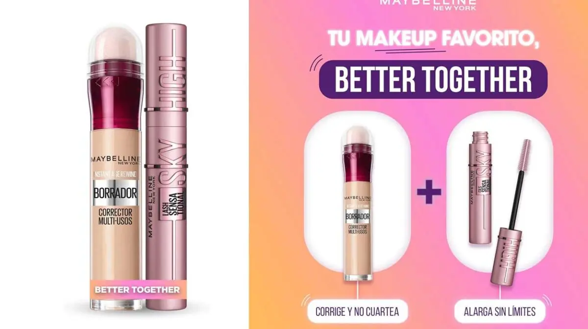 Kit de maquillaje Maybelline con borrador-corrector y máscara de pestañas