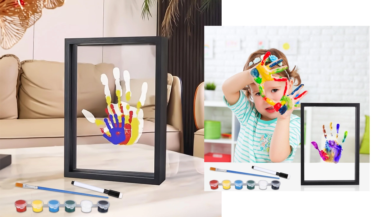 kit para huellas de manos familiares DIY con marco transparente