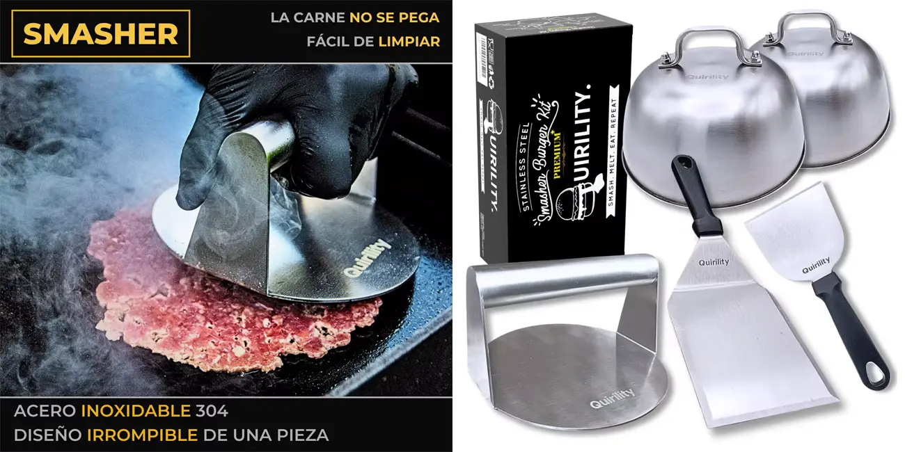 Kit Smash Burger profesional QUIRILITY de acero inoxidable