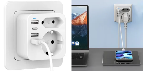 Ladrón de enchufes Septseven con 2 tomas, 2x USB y USB-C