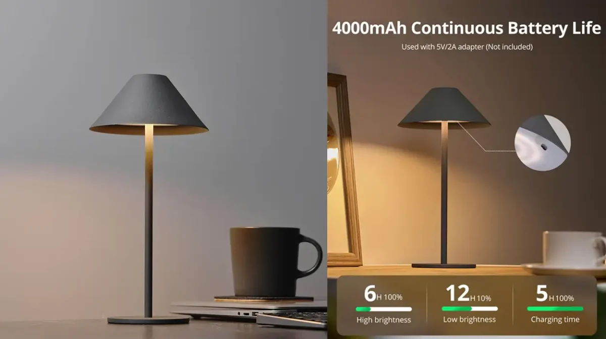 Lámpara de mesa LED Bojim recargable y táctil con brillo regulable