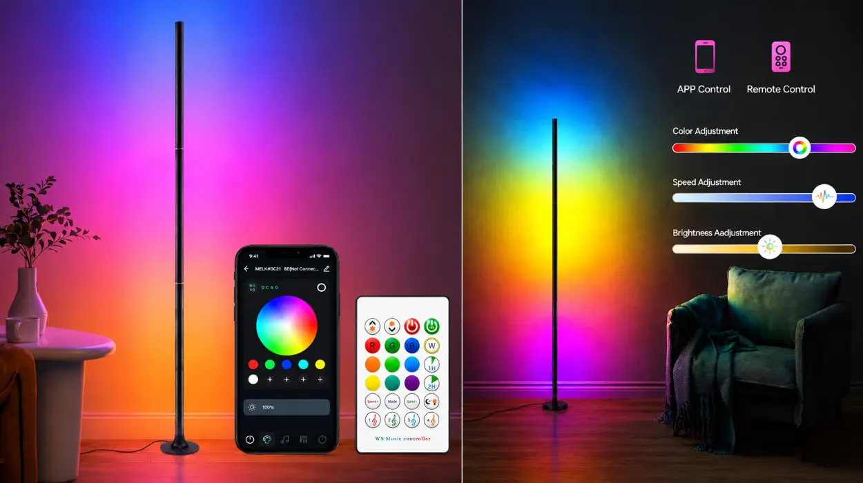 Lámpara de pie LED para salón de 120 cm con 16 millones de colores, app y mando a distancia