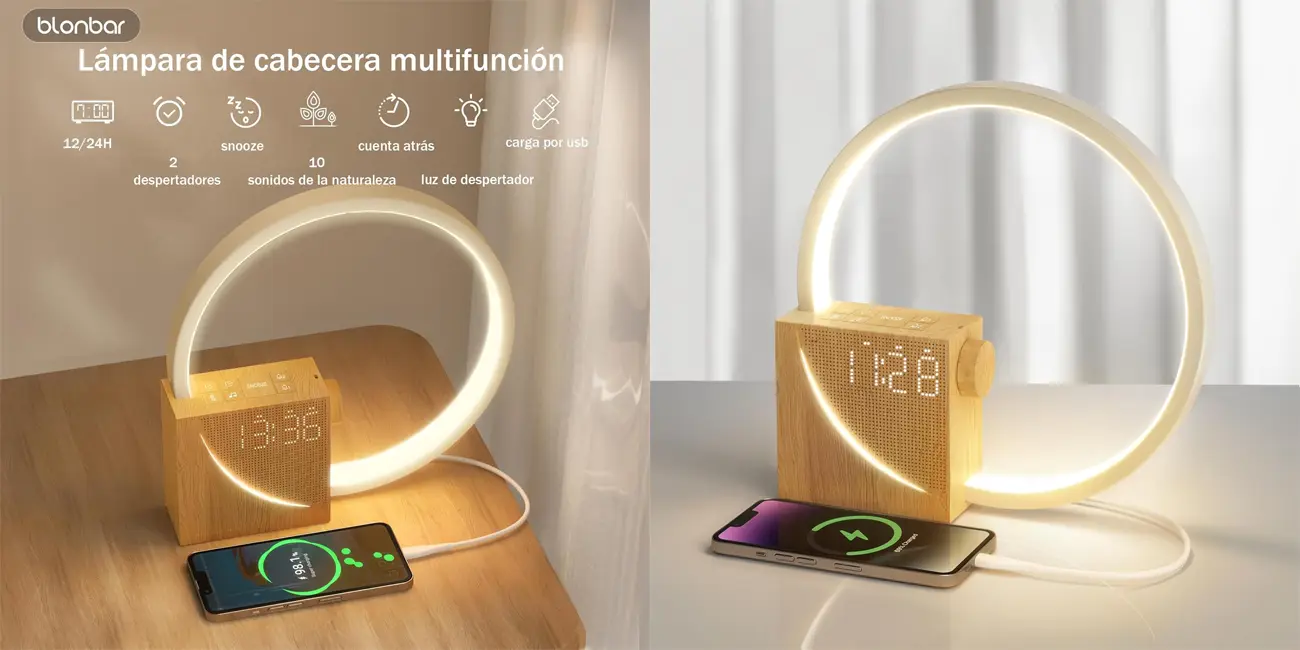 Lámpara despertador Blonbar con cargador 10W