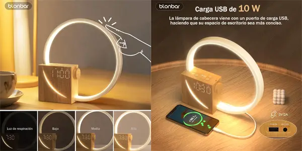 Lámpara despertador Blonbar con cargador 10W