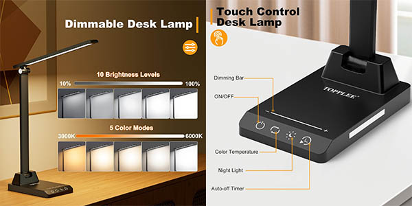 Lámpara de escritorio LED TOPPLEE recargable