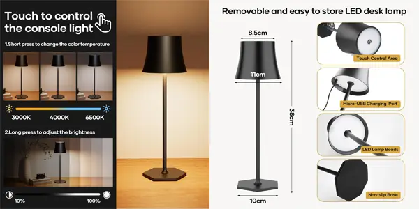 Lámpara inalámbrica Tyonto para mesita de noche