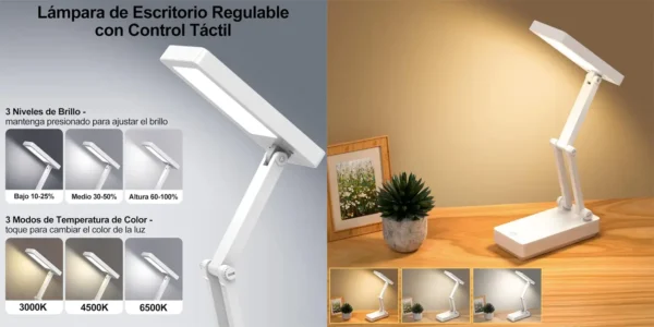 Lámpara LED de escritorio Suright plegable