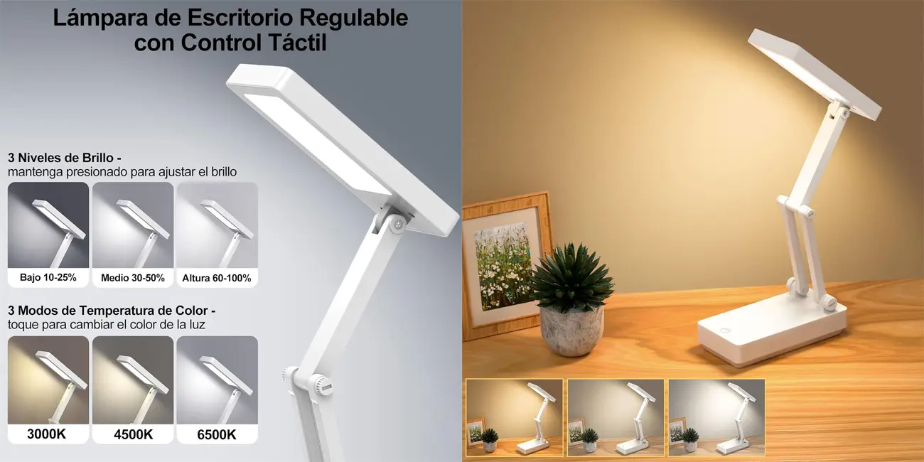 Lámpara LED de escritorio Suright plegable