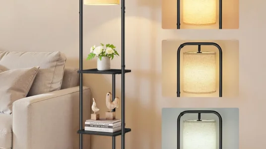 Lámpara de pie Vasagle con estantes y bombilla LED incluida