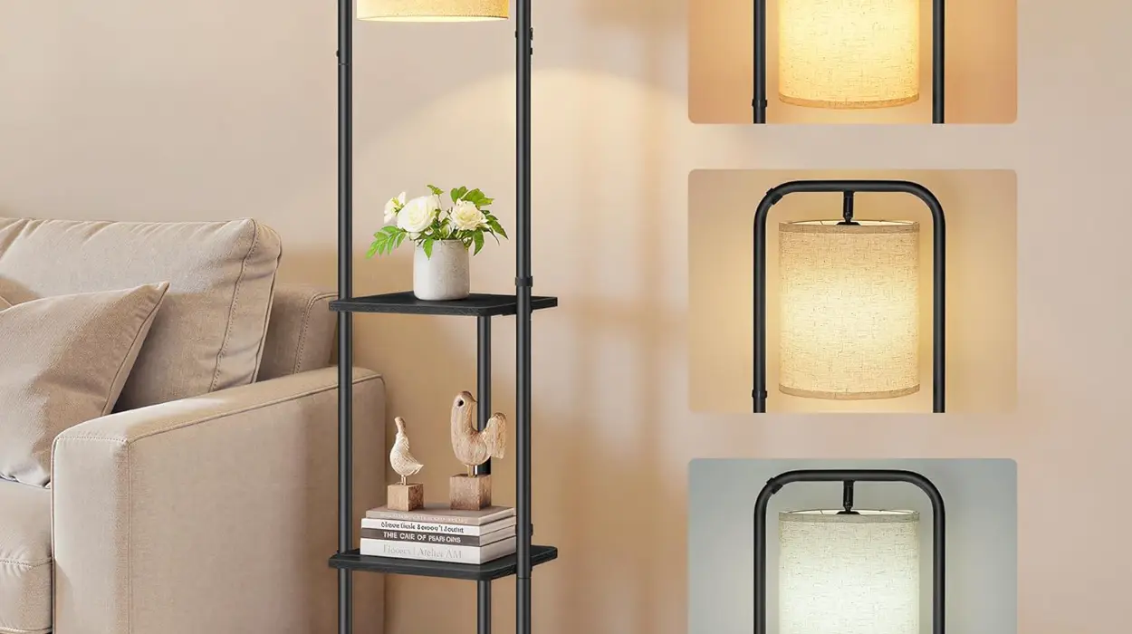 Ilumina tu espacio con estilo: Lámpara de pie Vasagle con estantes y bombilla LED incluida