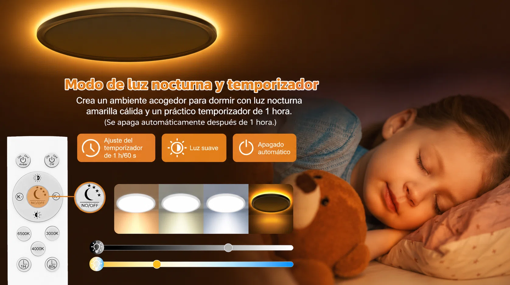 Lámpara de techo Slochi 24W regulable con mando a distancia, 2800 lúmenes