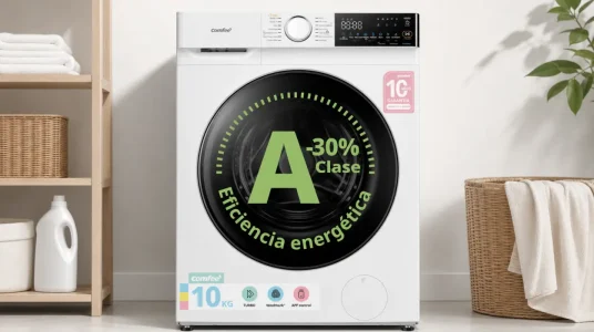 Lavadora COMFEE' de 10 kg, eficiencia energética A-30% y control remoto inteligente