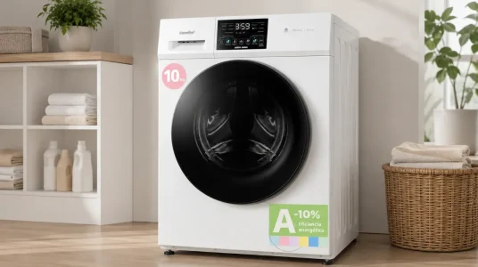 Lavadora COMFEE' CFP03EW100W-HL de 10 kg con función de vapor, motor silencioso y panel táctil