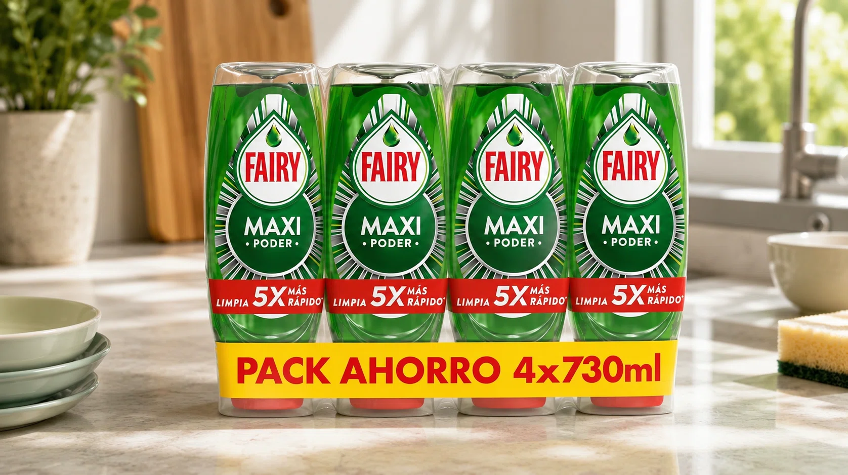 4 Fairy Maxi Poder líquido lavavajillas de 730 ml