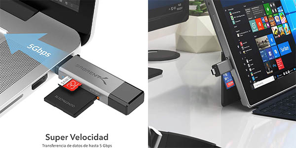 Lector de tarjetas SD y microSD SABRENT con USB y USB-C