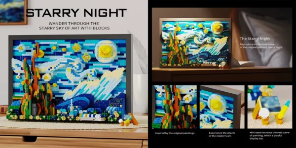 Lienzo 3D Noche Estrellada (Starry Night) estilo LEGO