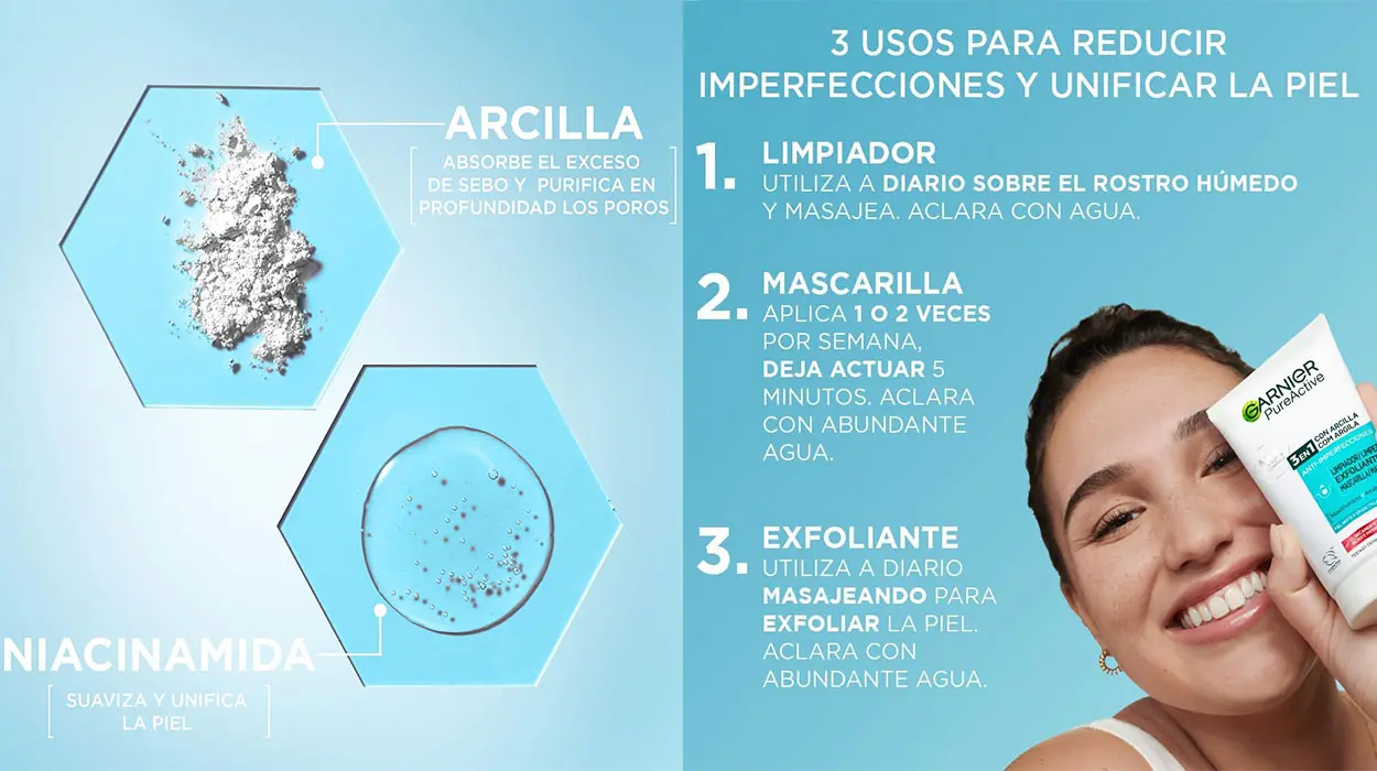 Limpiador, Exfoliante y Mascarilla Garnier PureActive con Arcilla barato