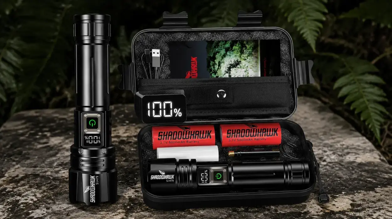 Linterna Shadowhawk de alta potencia con 1,000,000 lúmenes, recargable y resistente al agua IP67 para camping y emergencias