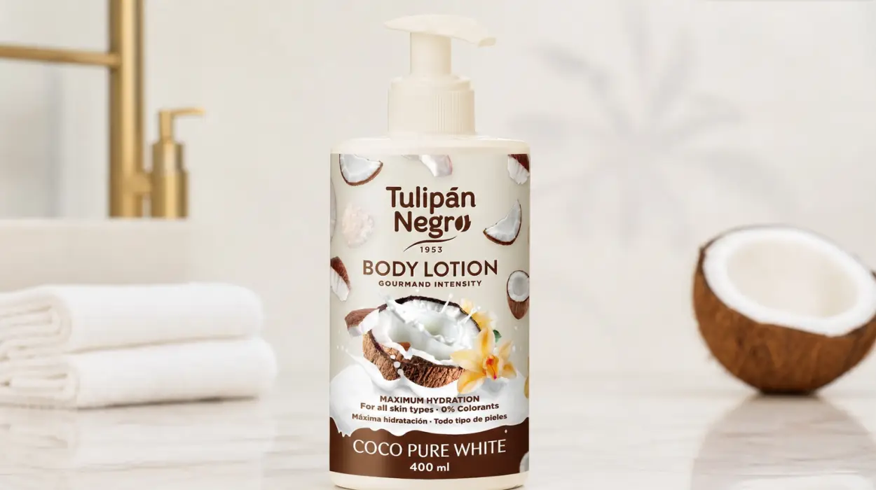 Loción corporal Tulipán Negro Coco Pure White de 400 ml para hidratación diaria